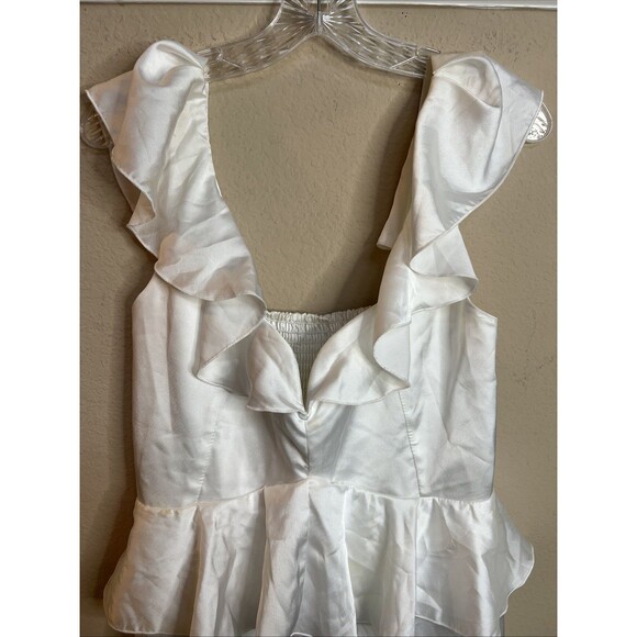 Show Me Your Mumu Reese Ruffle Midi Dress White Chiffon Size Large - Picture 5 of 10